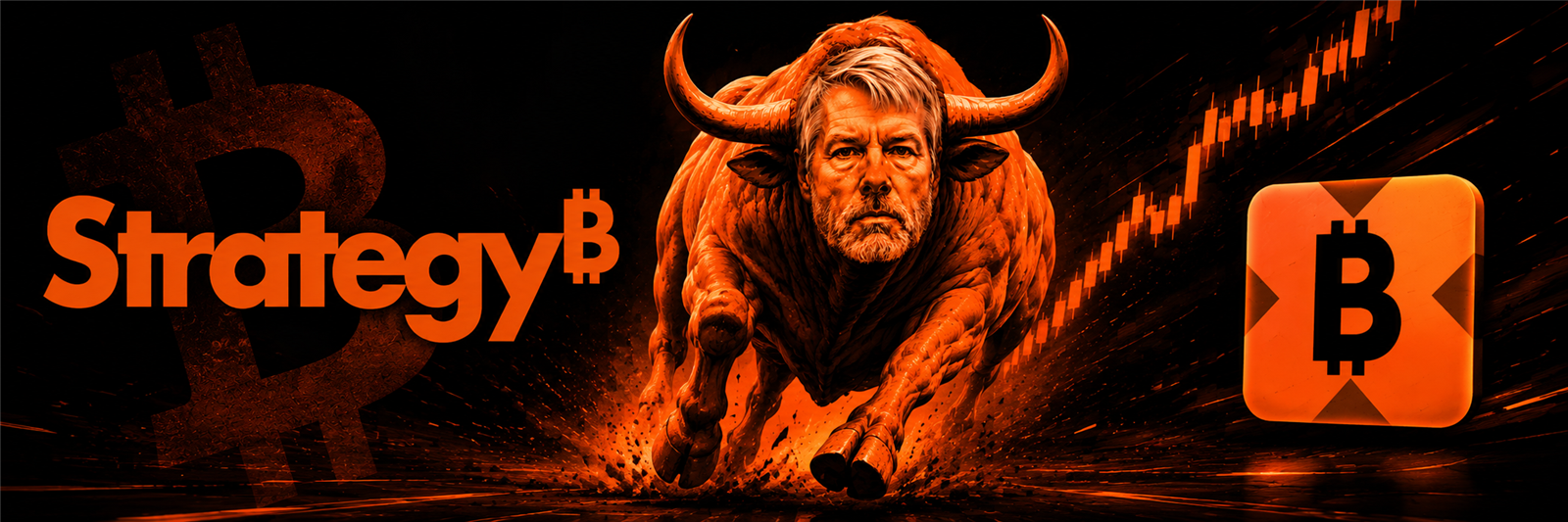 $SAYLOR — Michael Saylor as the Orange Bull, with Strategy and Bitcoin